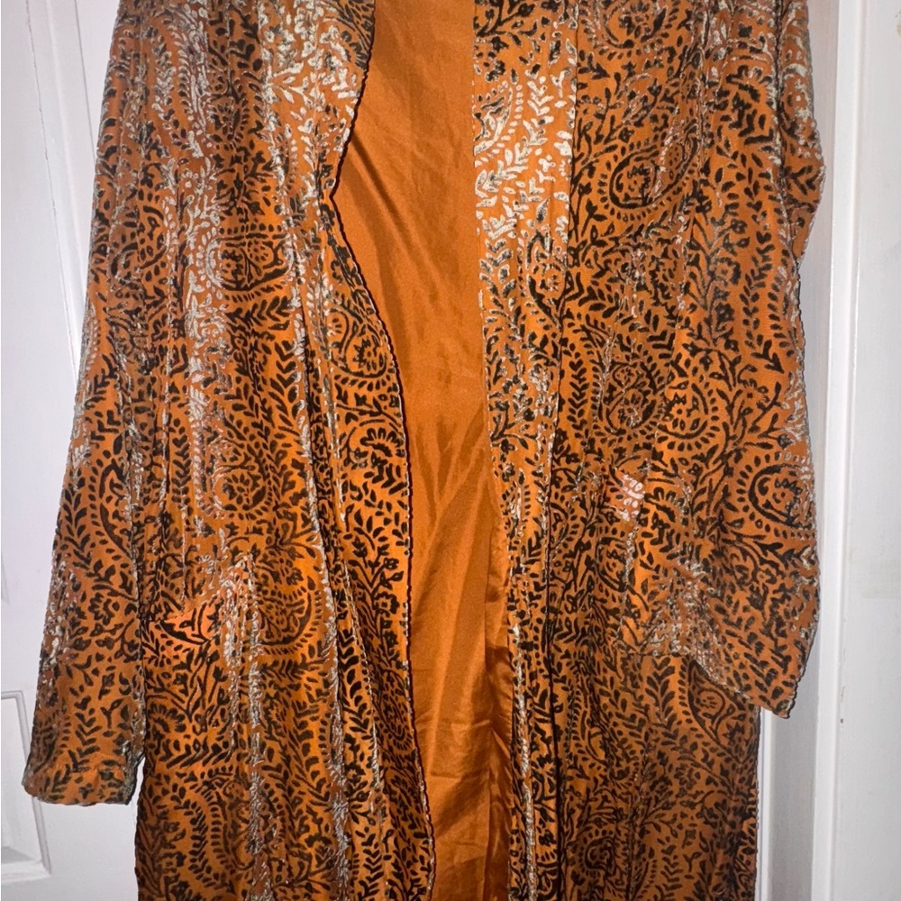 Elegant Orange and Green Patterned Coat